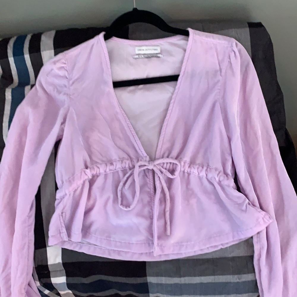 lilac urban outfitters velvet tie front top